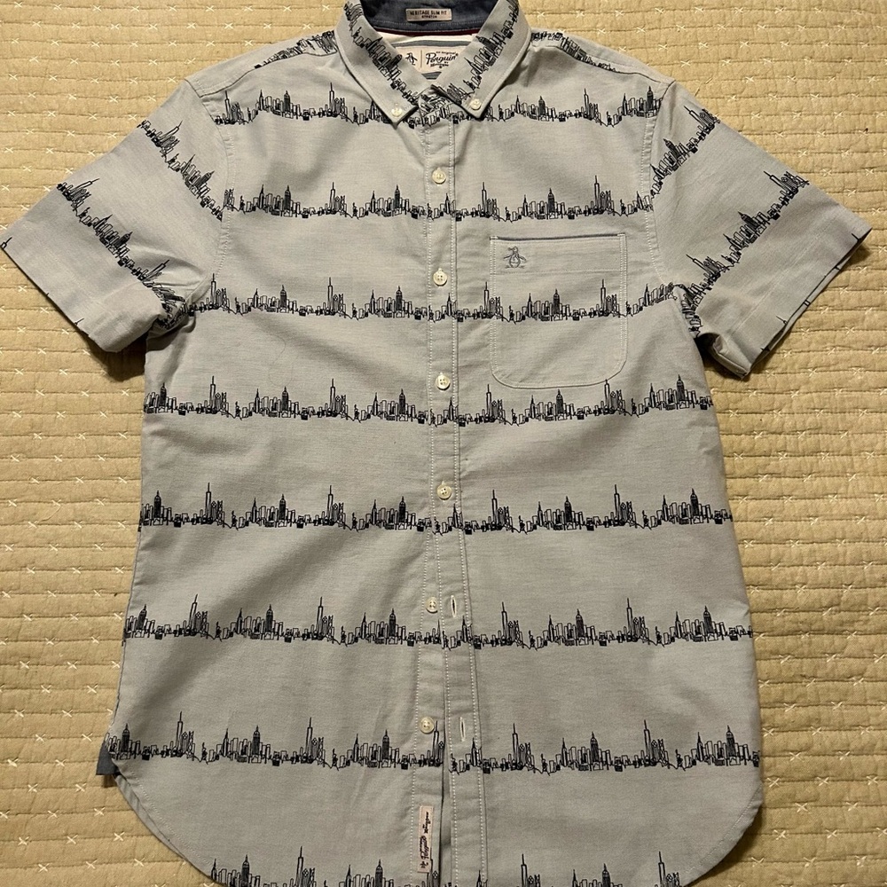 Original Penguin Light Gray and Black City Skyline Shirt